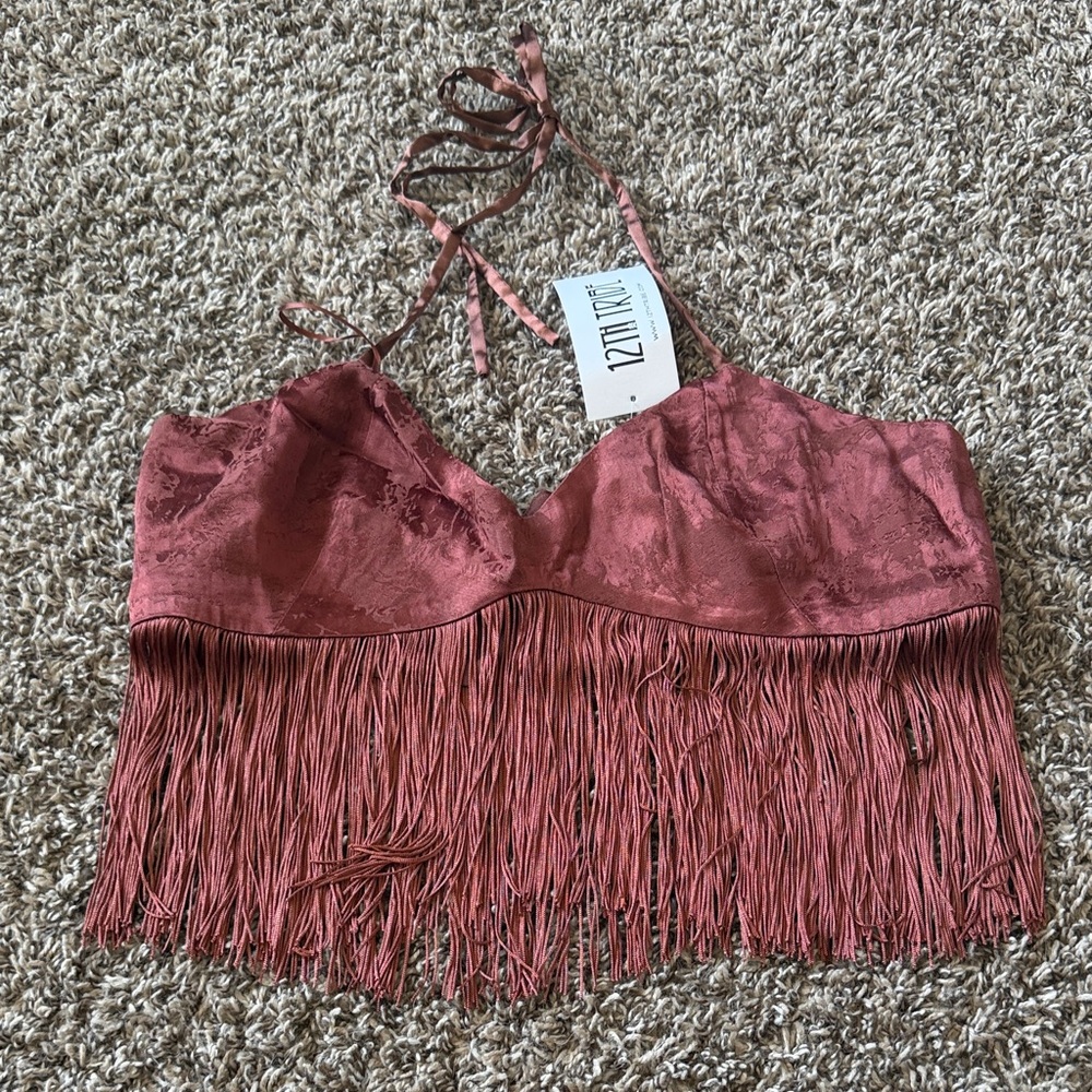 12th Tribe Rust Fringe Crop Top